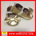 2015 Hot Sale factory next fashion gold bow moccasins soft flat cow leather beautiful baby shoes